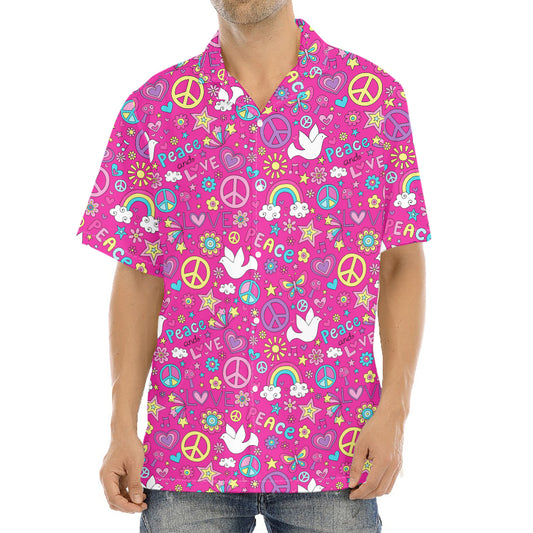 Girly Peace Sign And Love Pattern Print Aloha Shirt