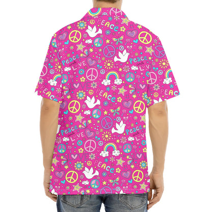 Girly Peace Sign And Love Pattern Print Aloha Shirt