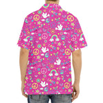 Girly Peace Sign And Love Pattern Print Aloha Shirt