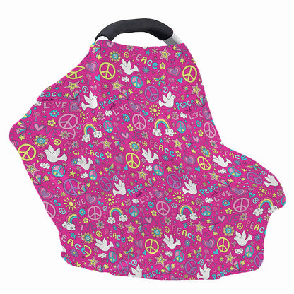 Girly Peace Sign And Love Pattern Print Baby Seat Cover