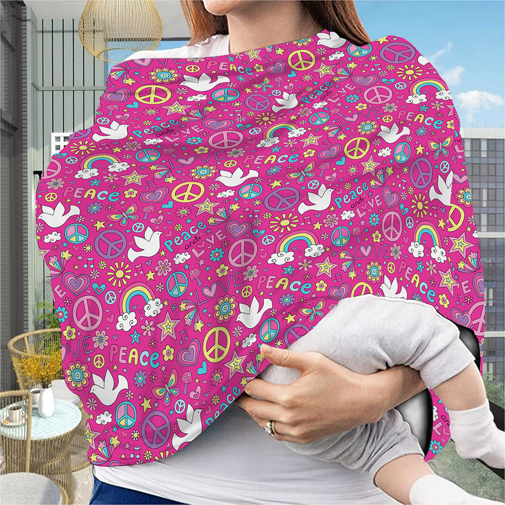 Girly Peace Sign And Love Pattern Print Baby Seat Cover