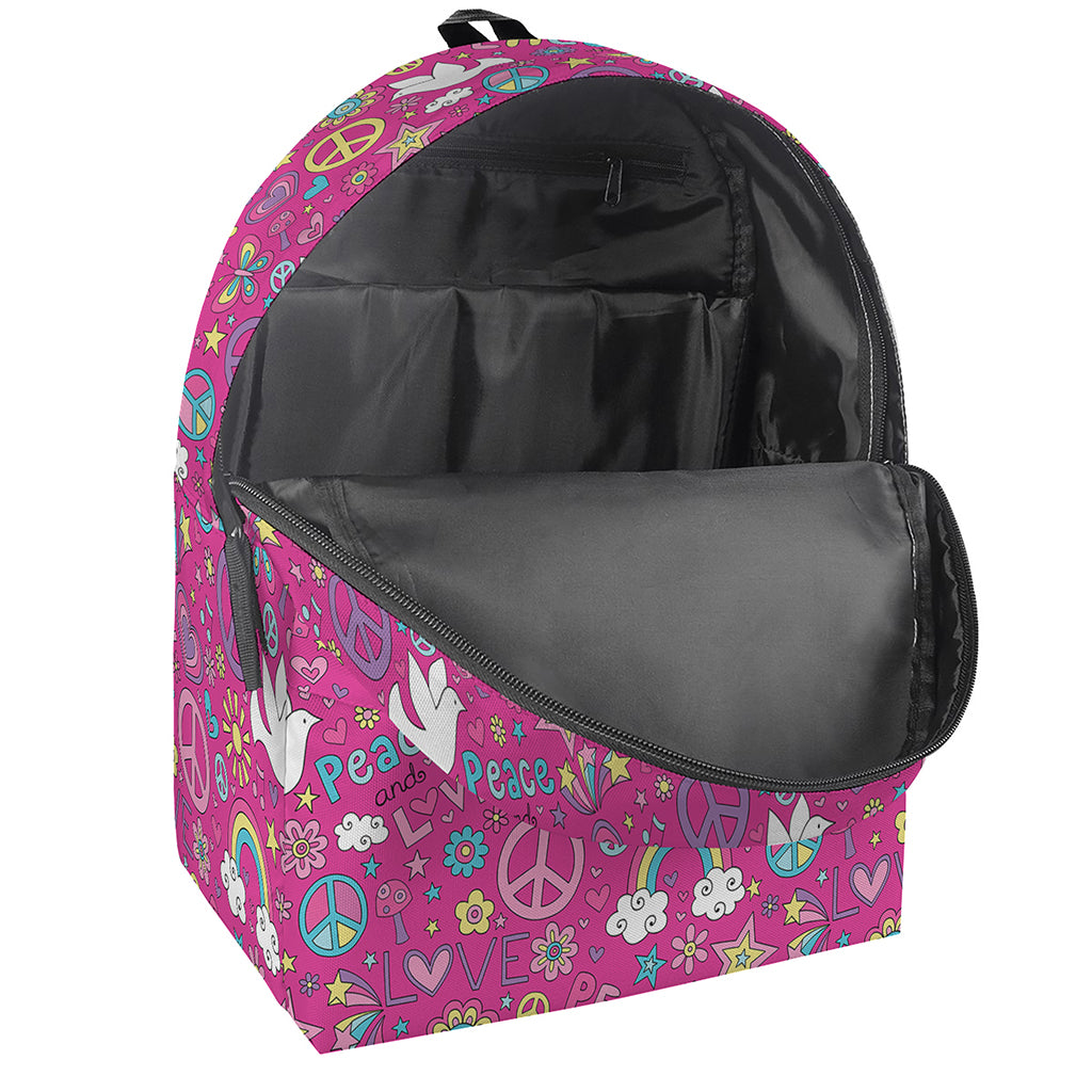 Girly Peace Sign And Love Pattern Print Backpack