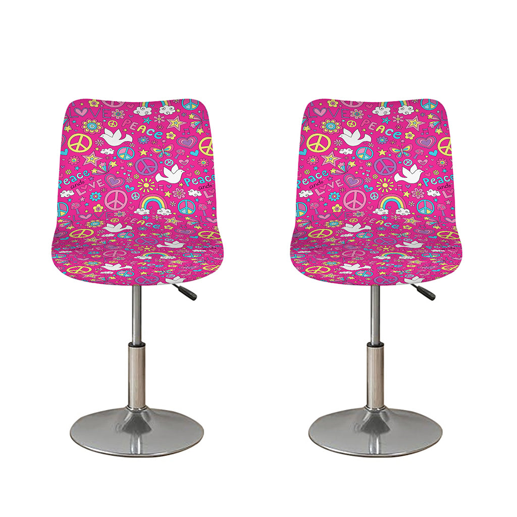 Girly Peace Sign And Love Pattern Print Bar Stool Covers