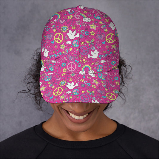 Girly Peace Sign And Love Pattern Print Baseball Cap