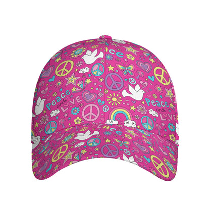 Girly Peace Sign And Love Pattern Print Baseball Cap