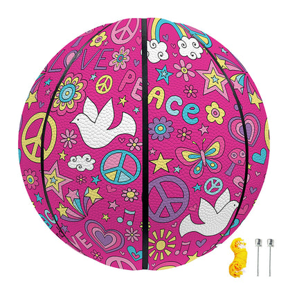 Girly Peace Sign And Love Pattern Print Basketball