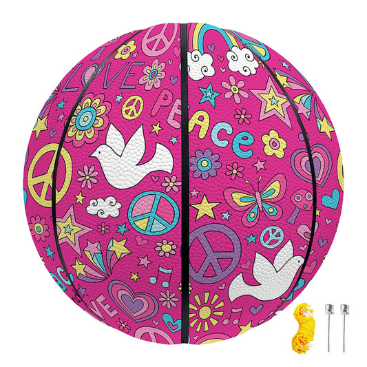 Girly Peace Sign And Love Pattern Print Basketball