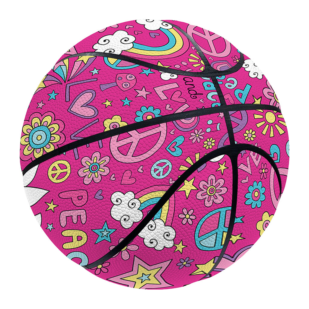 Girly Peace Sign And Love Pattern Print Basketball