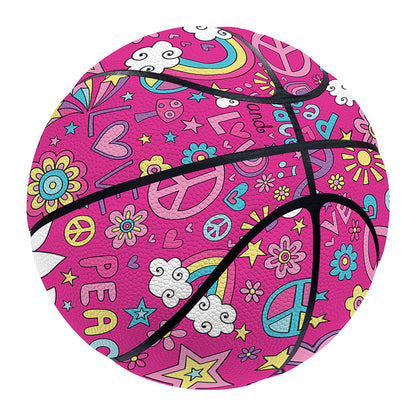 Girly Peace Sign And Love Pattern Print Basketball