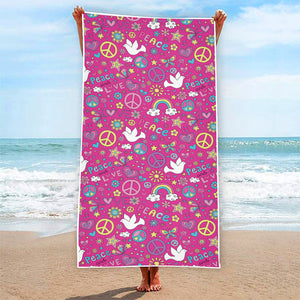 Girly Peace Sign And Love Pattern Print Beach Towel