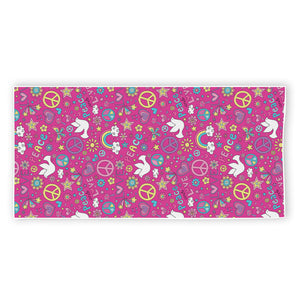 Girly Peace Sign And Love Pattern Print Beach Towel