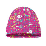 Girly Peace Sign And Love Pattern Print Beanie