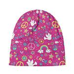Girly Peace Sign And Love Pattern Print Beanie