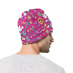 Girly Peace Sign And Love Pattern Print Beanie