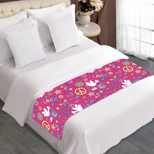 Girly Peace Sign And Love Pattern Print Bed Runner