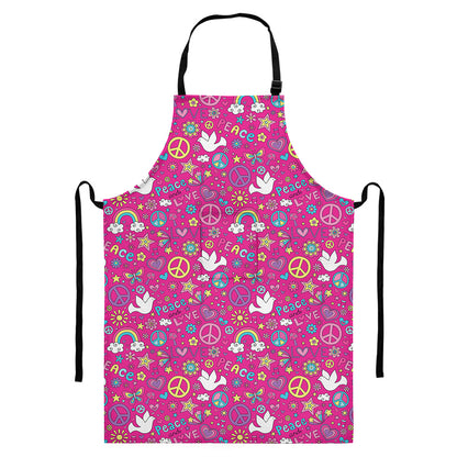Girly Peace Sign And Love Pattern Print Bib Apron With Pocket