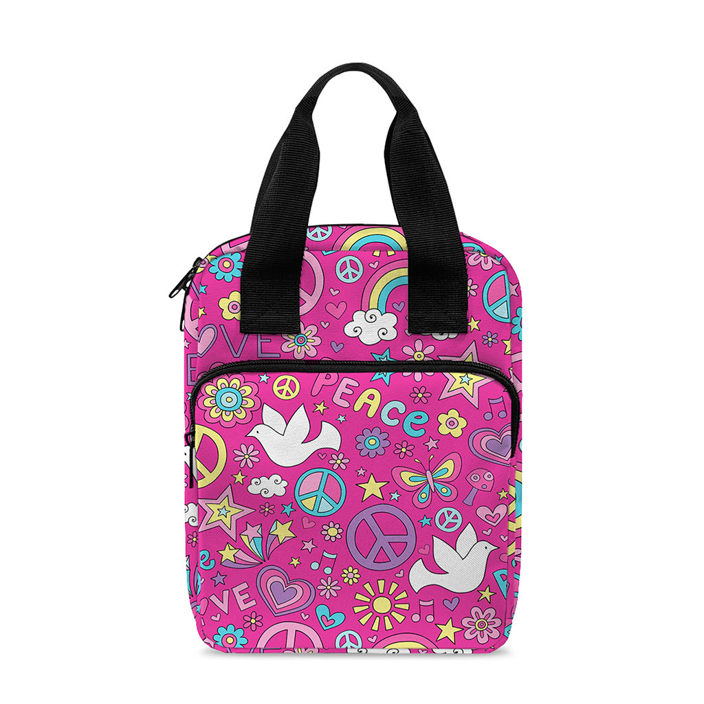 Girly Peace Sign And Love Pattern Print Bible Tote Bag