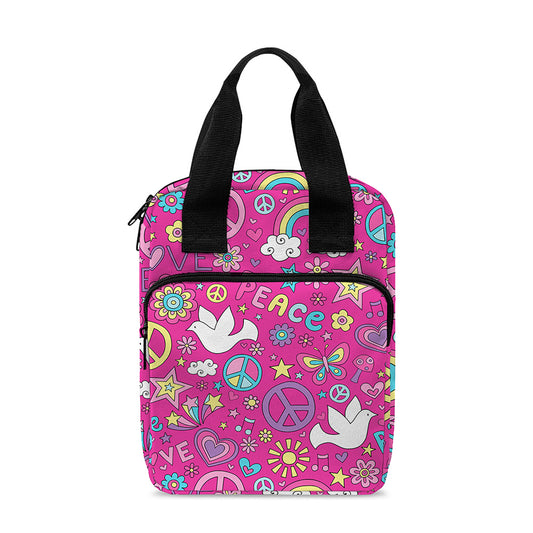 Girly Peace Sign And Love Pattern Print Bible Tote Bag