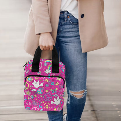Girly Peace Sign And Love Pattern Print Bible Tote Bag