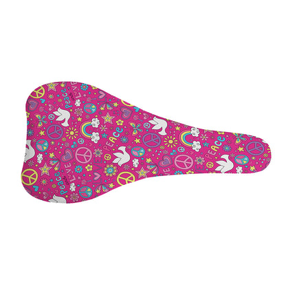 Girly Peace Sign And Love Pattern Print Bicycle Seat Cover
