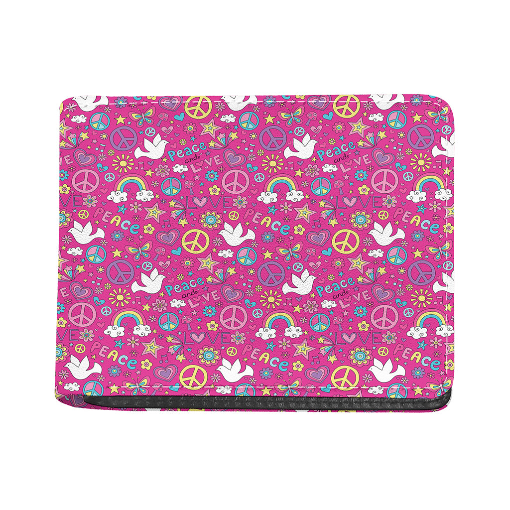 Girly Peace Sign And Love Pattern Print Bifold Wallet