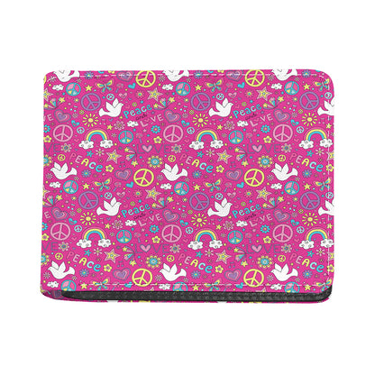Girly Peace Sign And Love Pattern Print Bifold Wallet