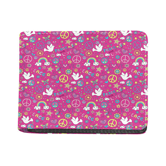 Girly Peace Sign And Love Pattern Print Bifold Wallet