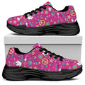 Girly Peace Sign And Love Pattern Print Black Chunky Shoes