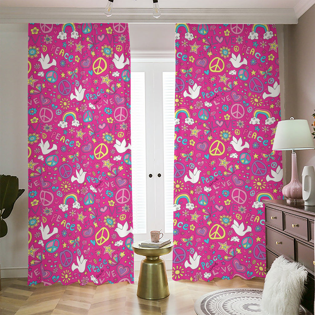 Girly Peace Sign And Love Pattern Print Blackout Pencil Pleat Curtains