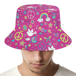 Girly Peace Sign And Love Pattern Print Bucket Hat