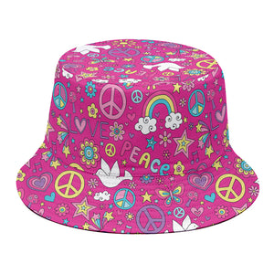 Girly Peace Sign And Love Pattern Print Bucket Hat