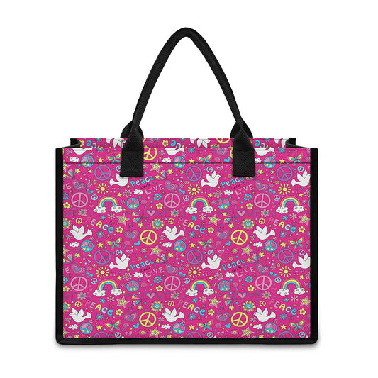 Girly Peace Sign And Love Pattern Print Canvas Tote Bag
