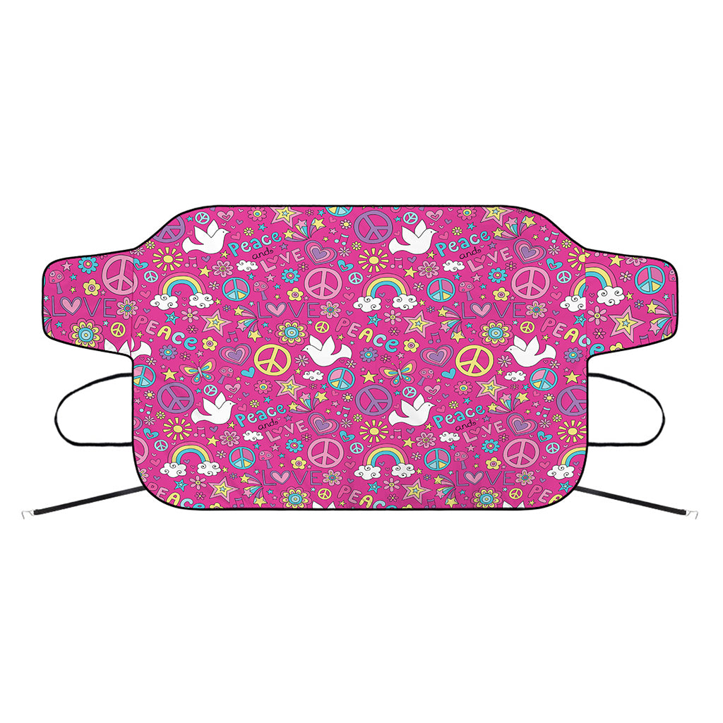 Girly Peace Sign And Love Pattern Print Car Windshield Snow Cover