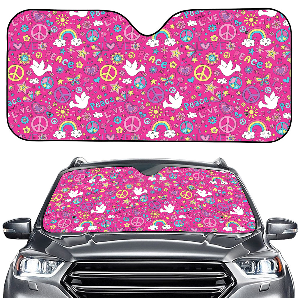 Girly Peace Sign And Love Pattern Print Car Windshield Sun Shade