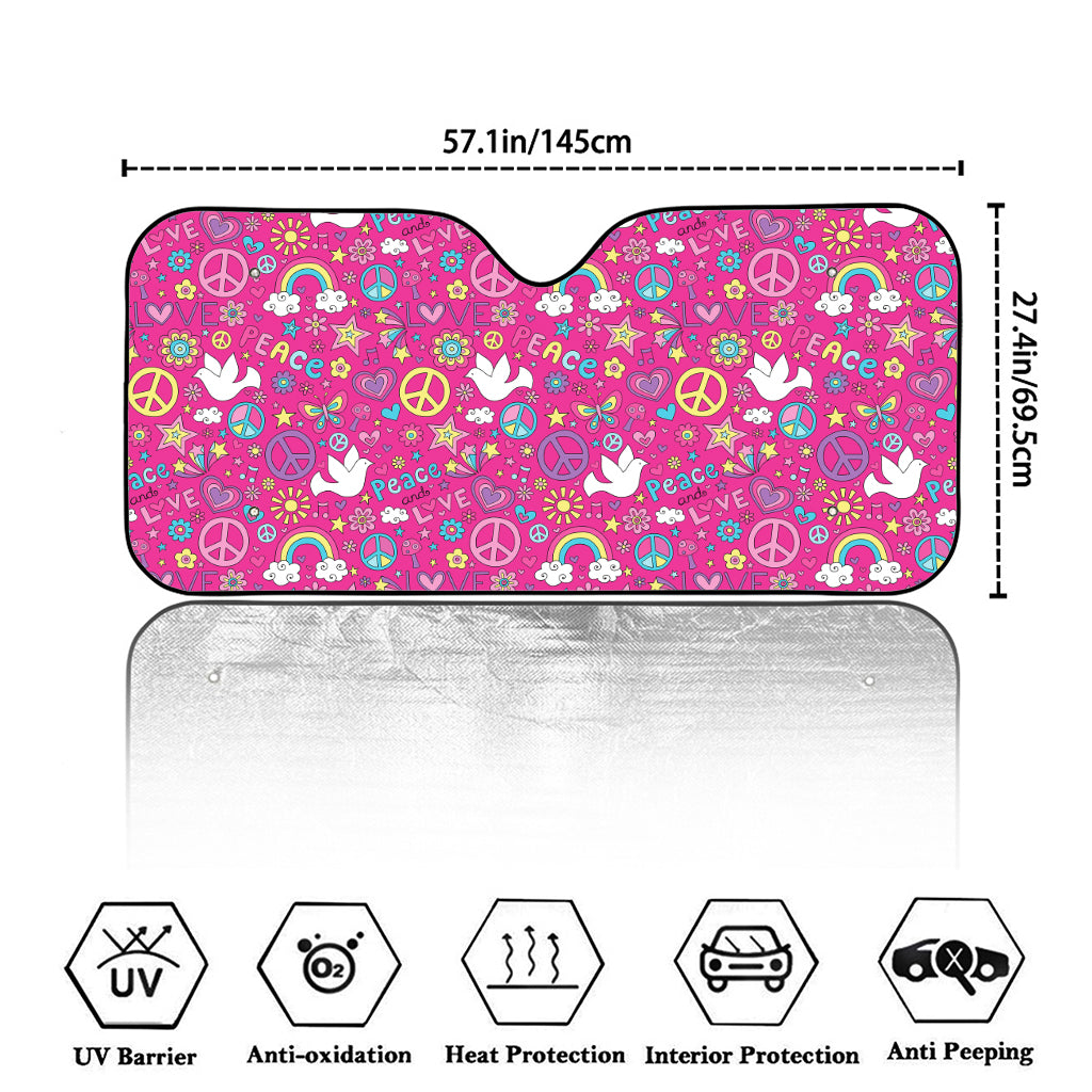 Girly Peace Sign And Love Pattern Print Car Windshield Sun Shade