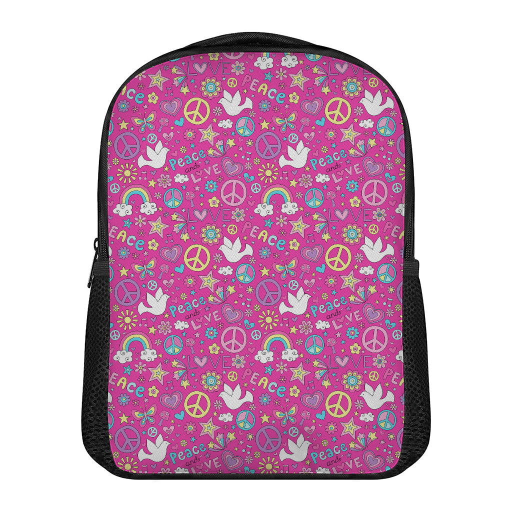 Girly Peace Sign And Love Pattern Print Casual Backpack