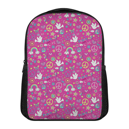 Girly Peace Sign And Love Pattern Print Casual Backpack