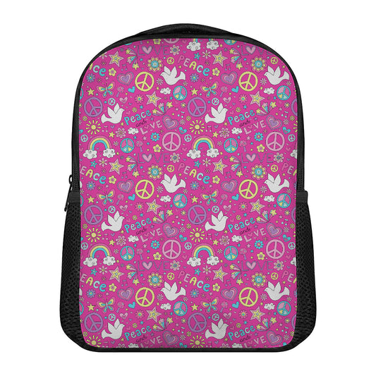 Girly Peace Sign And Love Pattern Print Casual Backpack