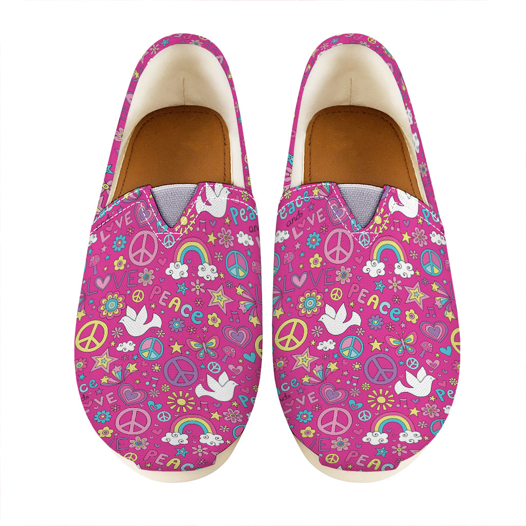Girly Peace Sign And Love Pattern Print Casual Shoes