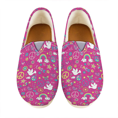 Girly Peace Sign And Love Pattern Print Casual Shoes