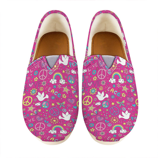 Girly Peace Sign And Love Pattern Print Casual Shoes