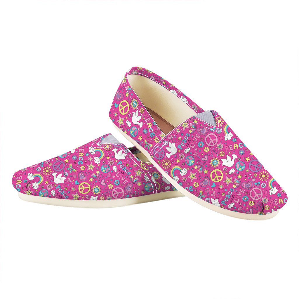 Girly Peace Sign And Love Pattern Print Casual Shoes