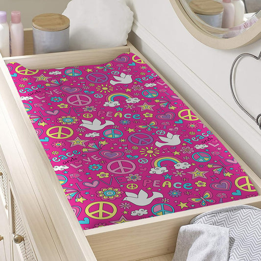 Girly Peace Sign And Love Pattern Print Changing Pad Cover