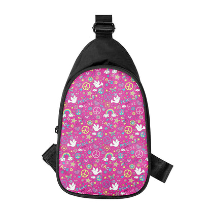 Girly Peace Sign And Love Pattern Print Chest Bag