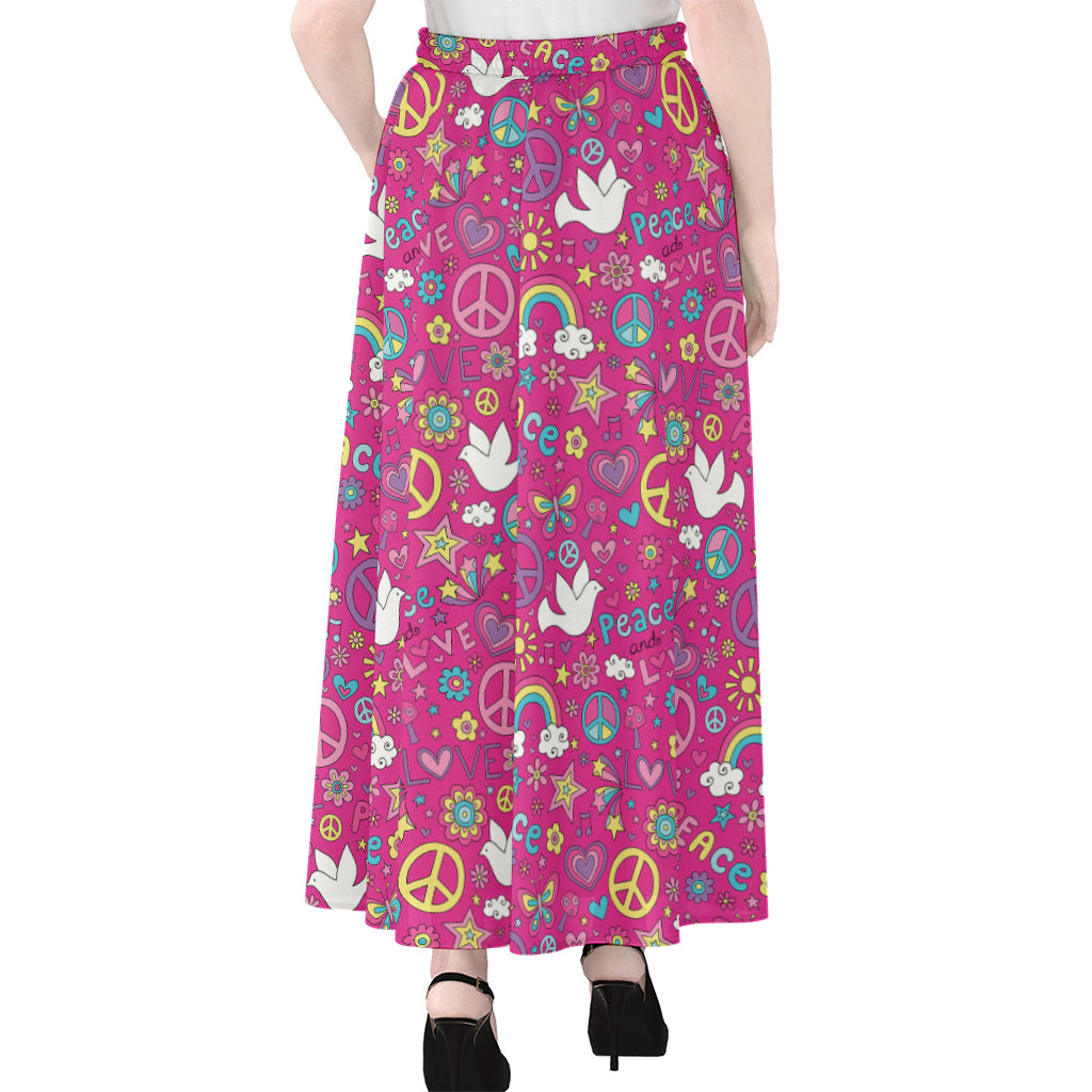 Girly Peace Sign And Love Pattern Print Chiffon Maxi Skirt