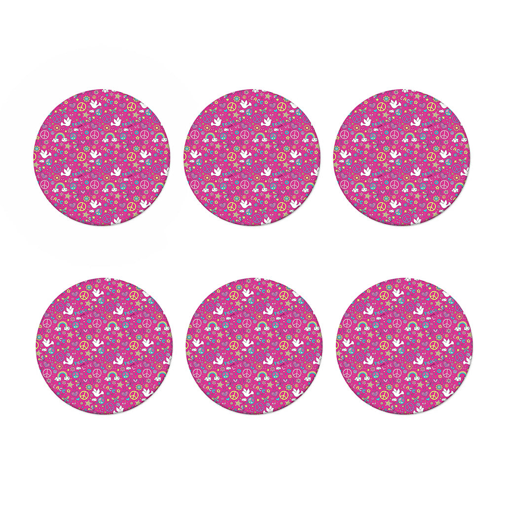 Girly Peace Sign And Love Pattern Print Coaster Set