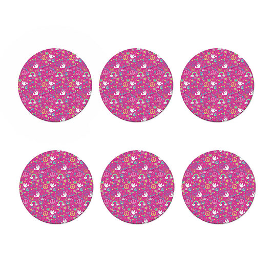 Girly Peace Sign And Love Pattern Print Coaster Set