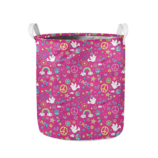 Girly Peace Sign And Love Pattern Print Collapsible Laundry Basket
