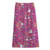 Girly Peace Sign And Love Pattern Print Cotton Front Slit Maxi Skirt