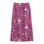 Girly Peace Sign And Love Pattern Print Cotton Front Slit Maxi Skirt